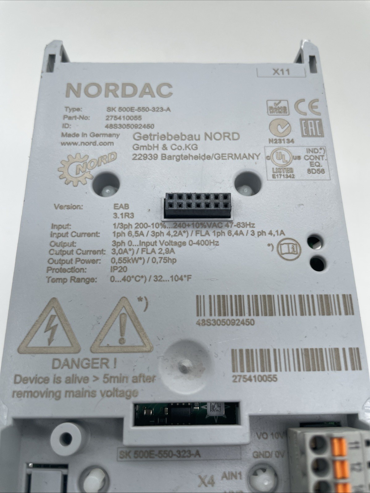 NORDAC PRO SK 500E-550-323-A – 0,55 kW Frequenzumrichter, 1~/3~ 200–240 V, IP20 - Bild 3