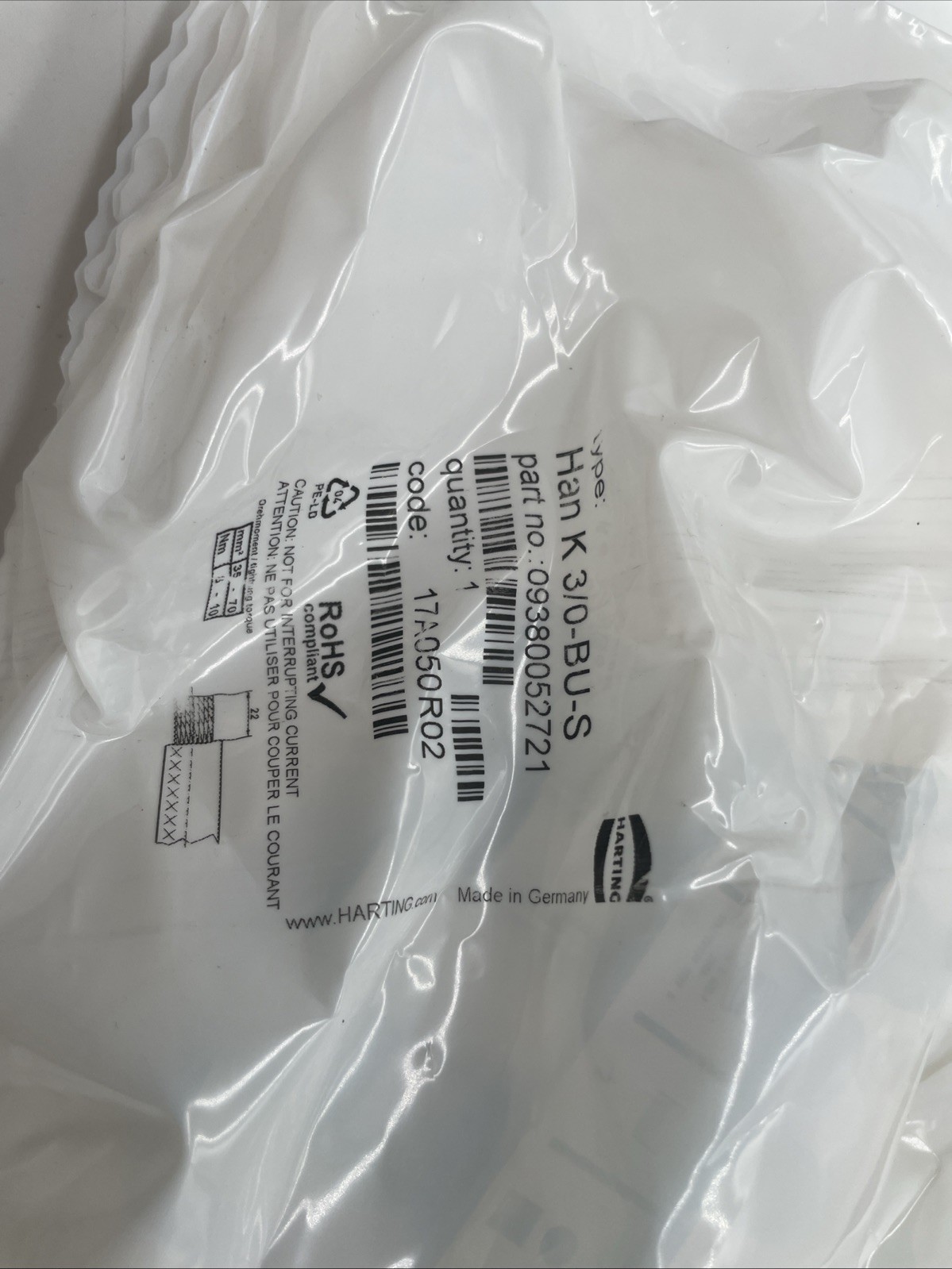 HARTING Han K 3/0 BU-S Buchseneinsatz 3-polig, 200 A, Axialschraubanschluss, Größe 24B (09380052721) - Bild 2
