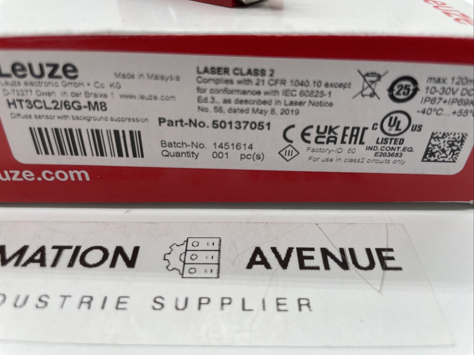 Leuze HT3CL2/6G-M8 Lichttaster mit Hintergrundausblendung, Laser rot, M8, 10–30 V DC (50137051) - Bild 3