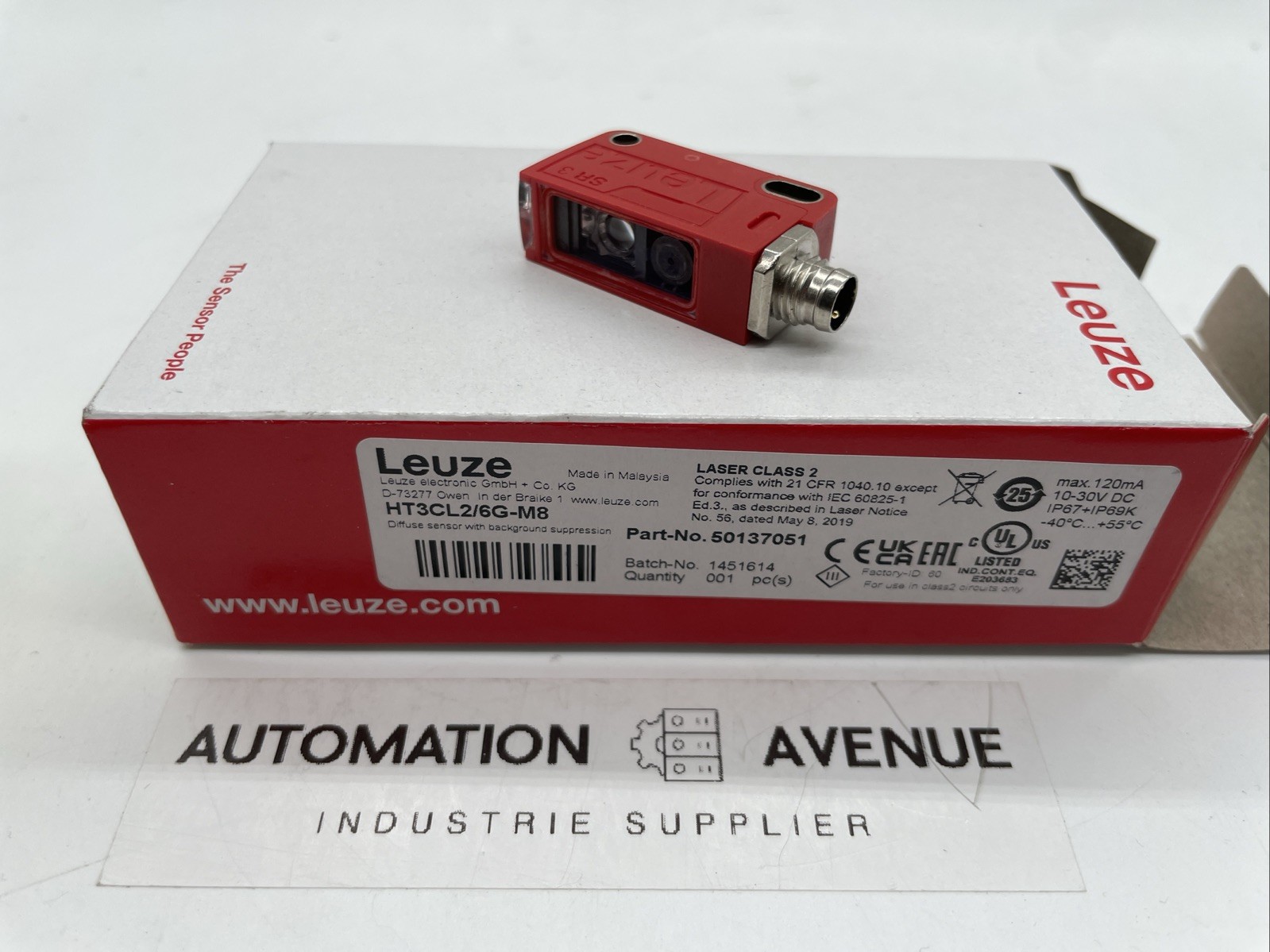 Leuze HT3CL2/6G-M8 Lichttaster mit Hintergrundausblendung, Laser rot, M8, 10–30 V DC (50137051)