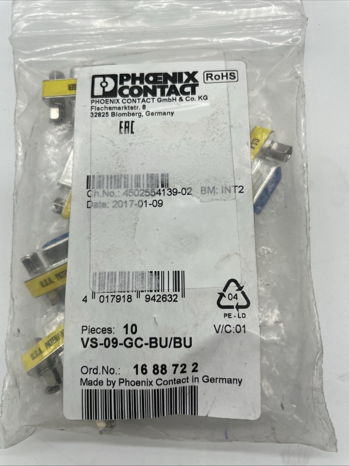 8 Stück Phoenix Contact VS-09-GC-BU/BU D‑SUB Gender Changer, 9‑polig, Buchse/Buchse - Bild 2