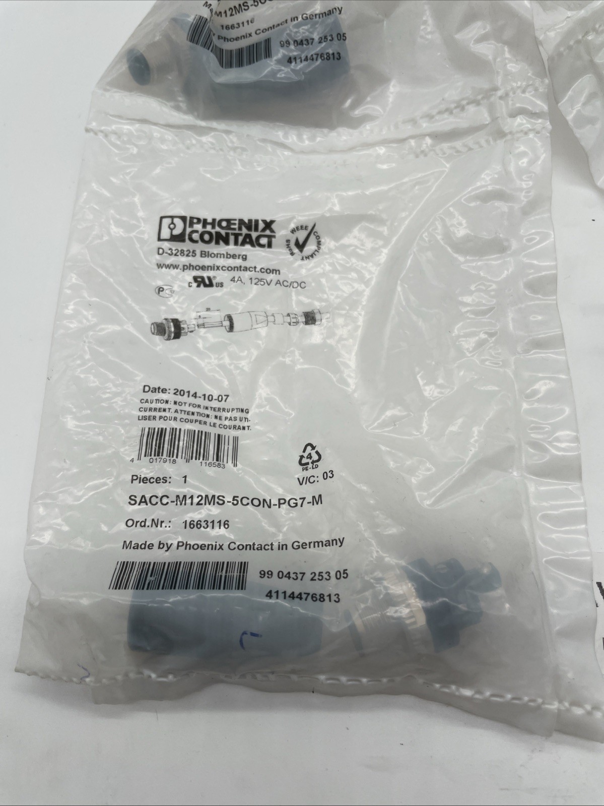 5 Stück Phoenix Contact SACC-M12MS-5CON-PG 7-M – M12 Stecker 5-pol., gerade, Pg7 – NEU - Bild 2