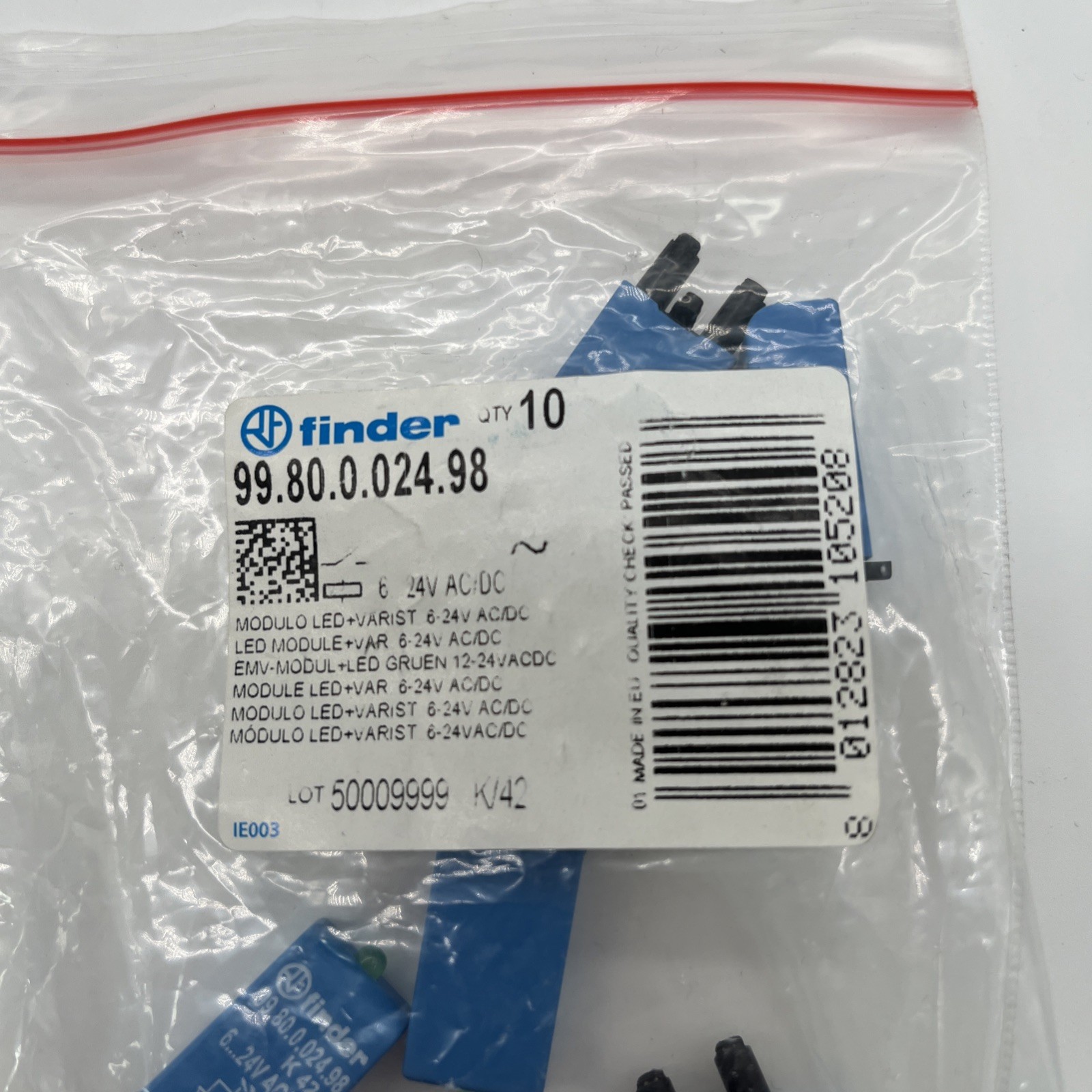 Finder 99.80.0.024.98 LED-Modul + Varistor (6–24 V AC/DC) – 10 Stück - Bild 2