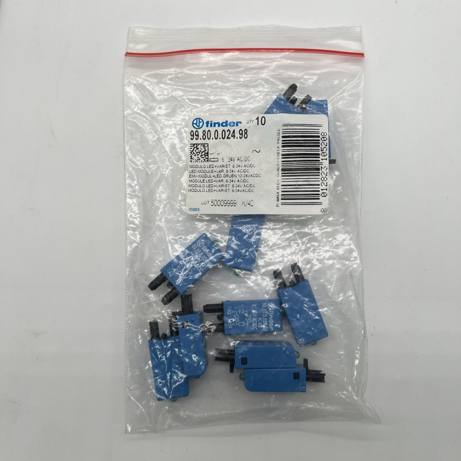 Finder 99.80.0.024.98 LED-Modul + Varistor (6–24 V AC/DC) – 10 Stück