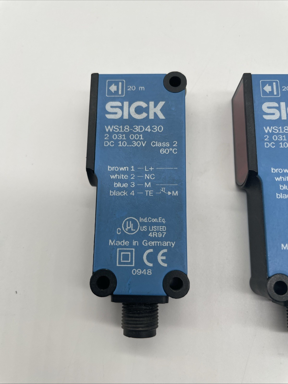 2x SICK WS18-3D430 Einweg-Lichtschranke (Sender) 20 m – W18-3, PNP, M12 - Bild 2