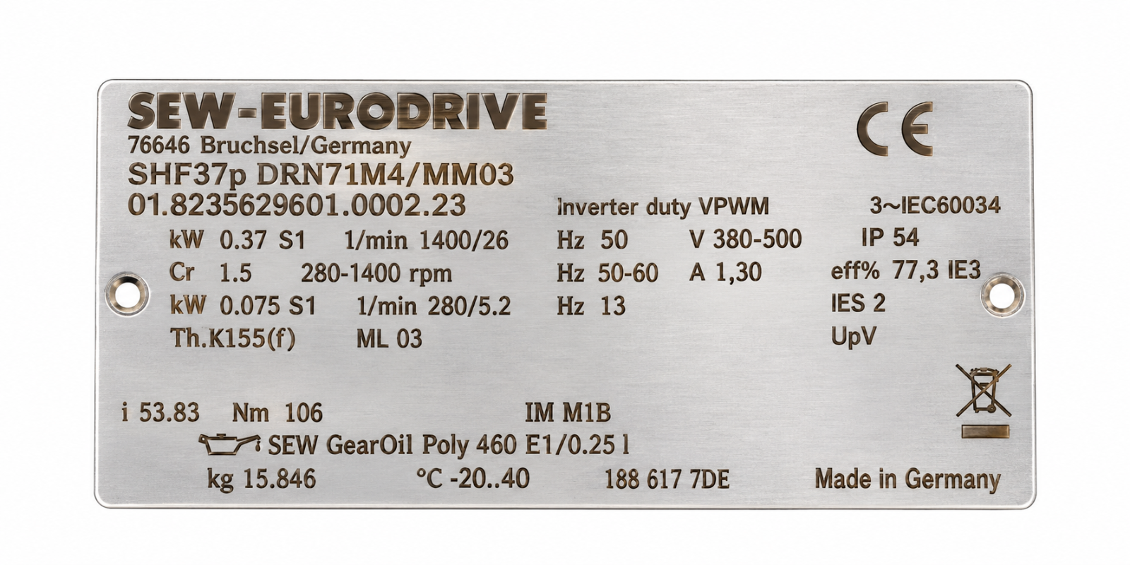SEW SHF37p DRN71M4/MM03 Getriebemotor, 0,37 kW - Bild 3