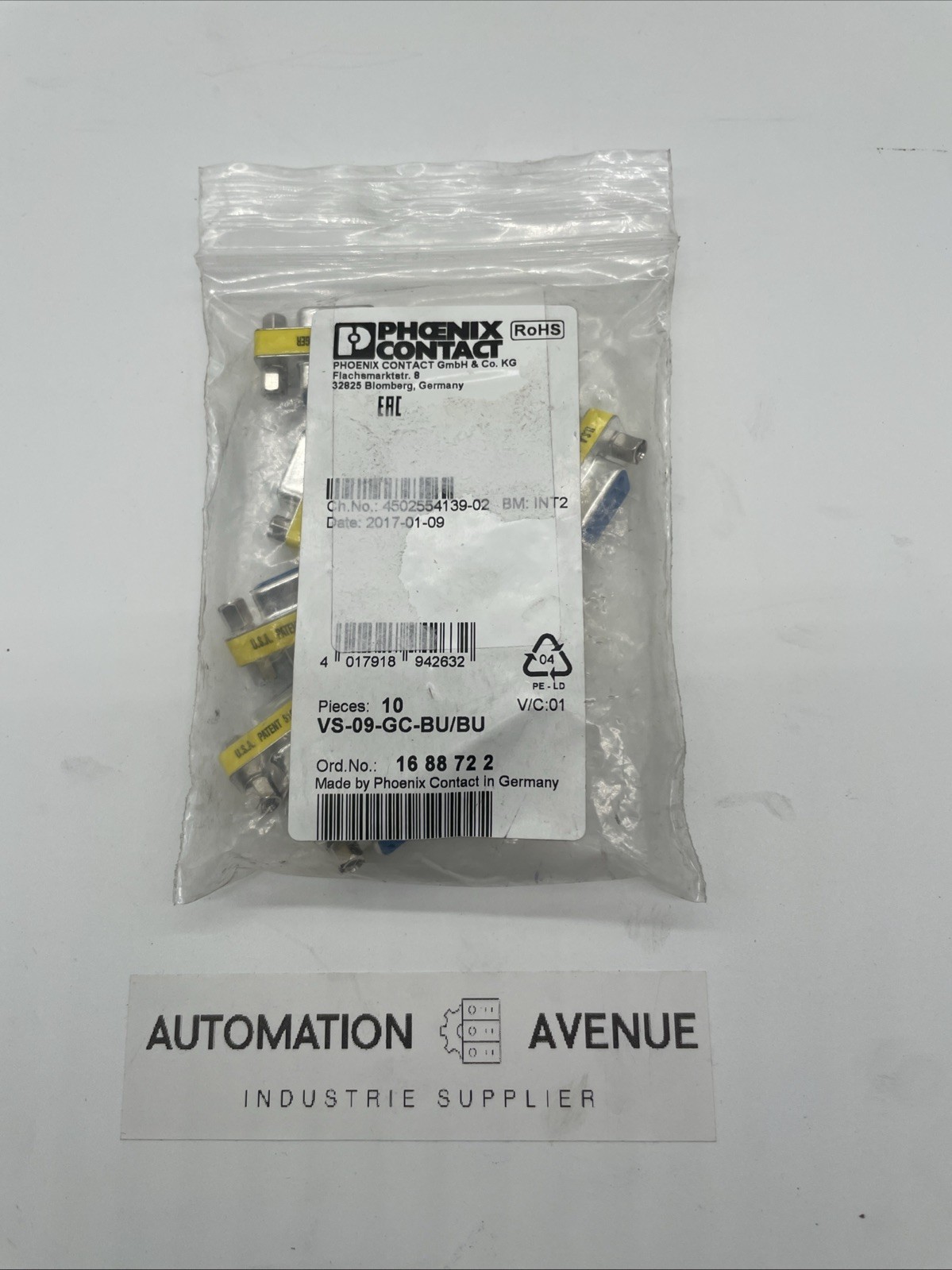 8 pcs Phoenix Contact VS-09-GC-BU/BU D‑SUB Gender Changer, 9‑pin, Socket/Socket
