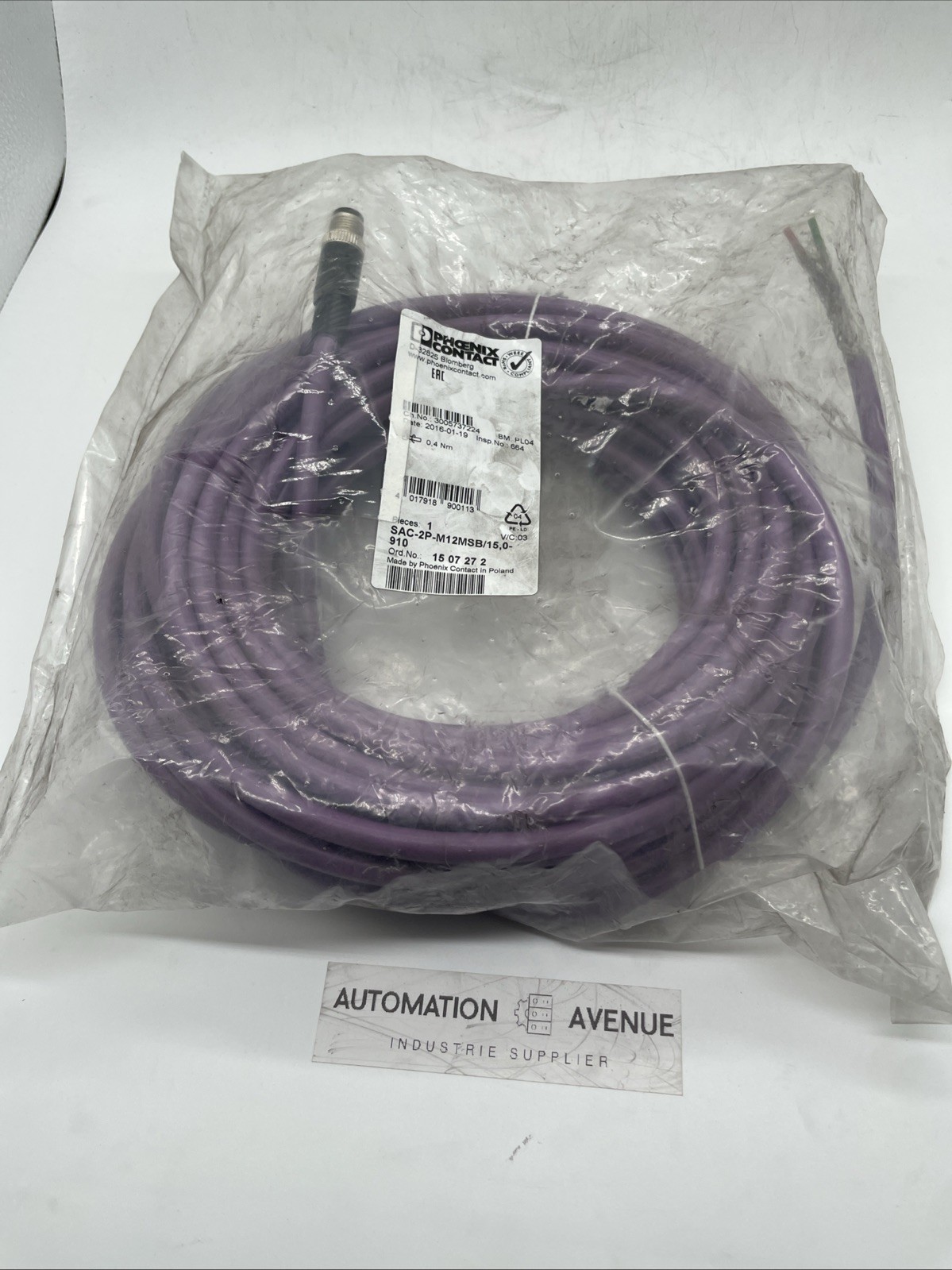 Phoenix Contact SAC-2P-M12MSB/15,0-910 bus system cable, 2-pin, M12 B-coded, 15 m, PUR, shielded