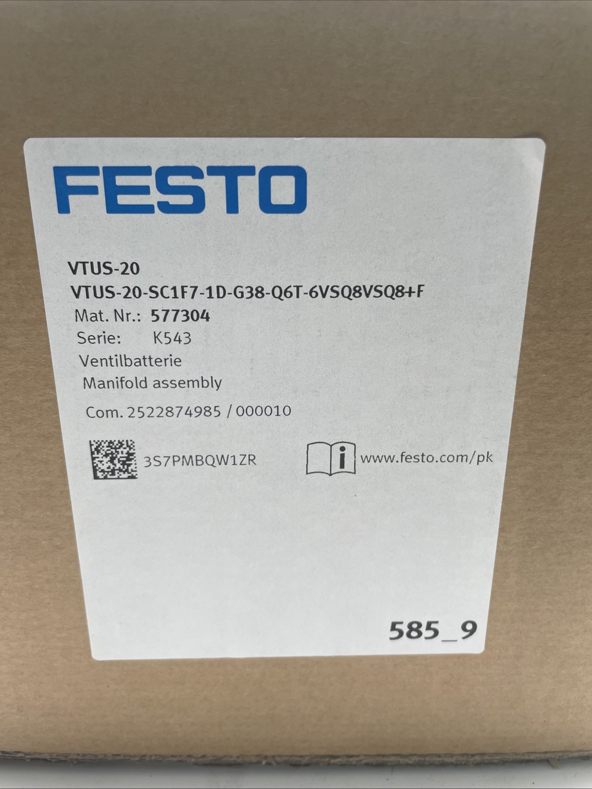 Festo VTUS-20 Ventilbatterie, Konfiguration SC1F7-1D-G38-Q6T-6VSQ8VSQ8+F – 577304 - Bild 2