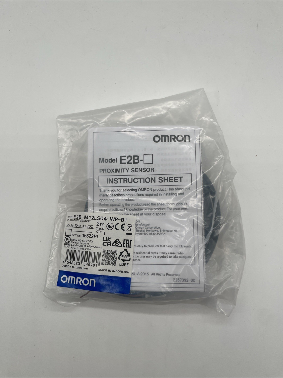 Omron E2B-M12LS04-WP-B1 2M – Induktiver Näherungsschalter M12, PNP NO, 4 mm, 2 m PVC‑Kabel, UL gelistet