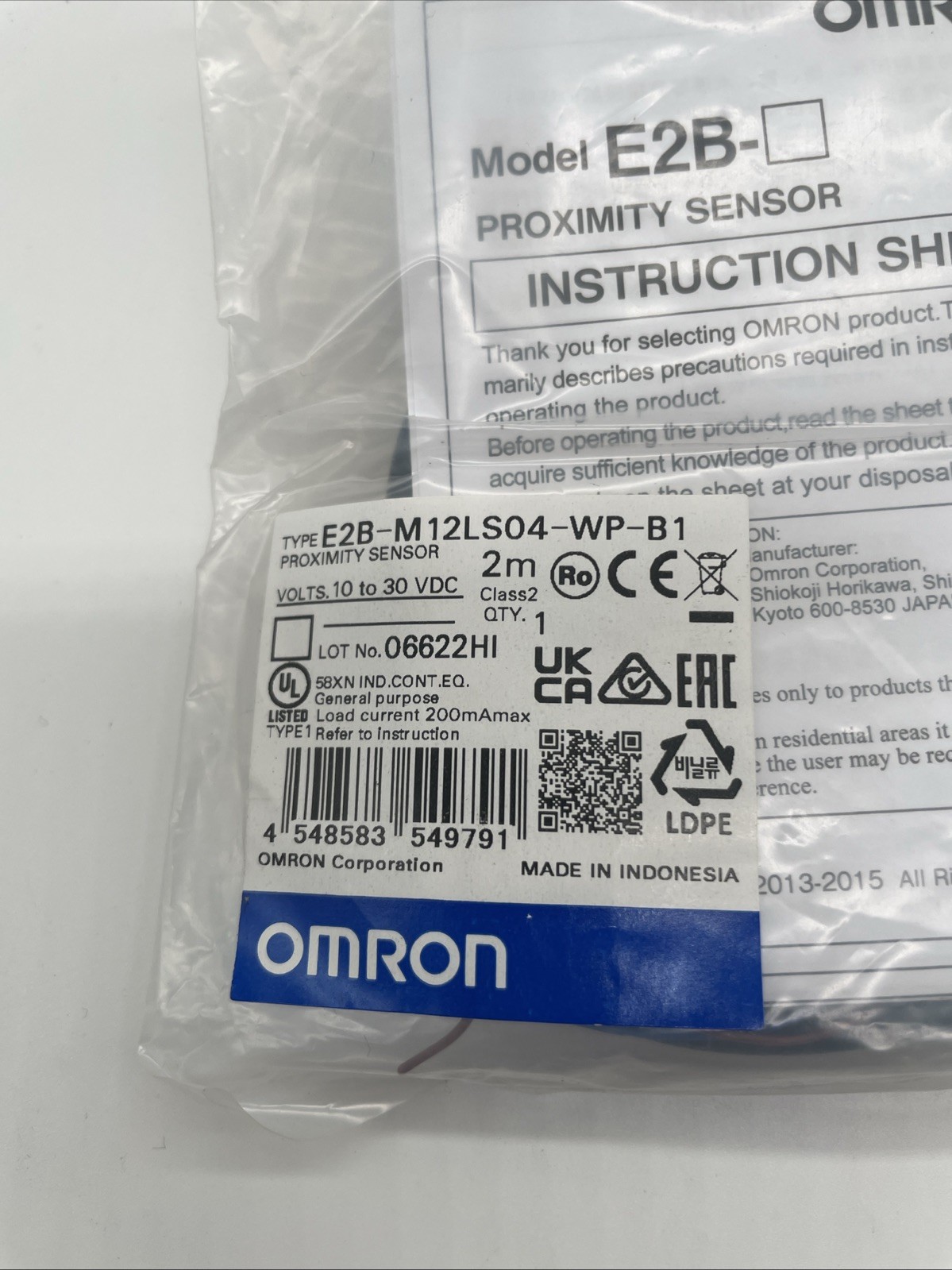 Omron E2B-M12LS04-WP-B1 2M – Induktiver Näherungsschalter M12, PNP NO, 4 mm, 2 m PVC‑Kabel, UL gelistet - Bild 2
