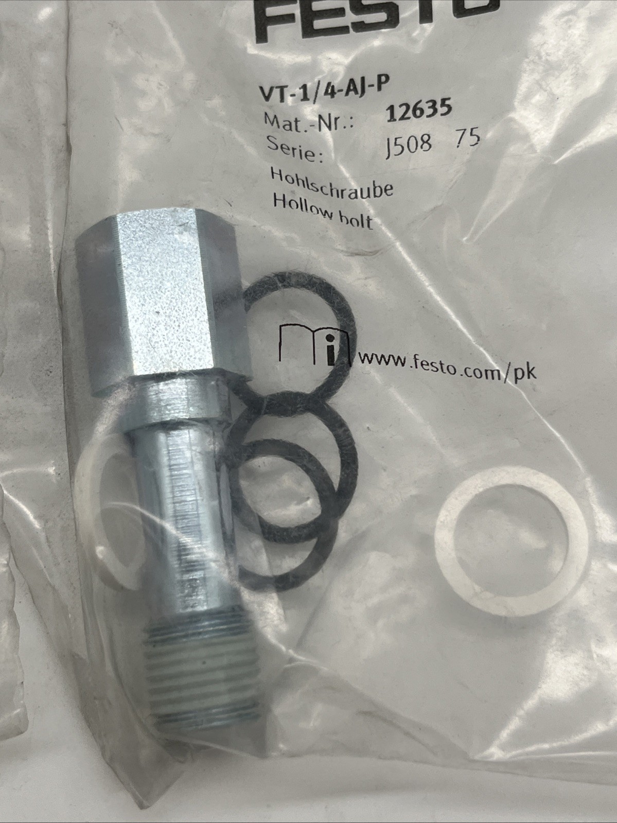 Festo Hohlschraube VT-1/4-AJ-P (12635) – Set mit 2 Stück, neu - Bild 3