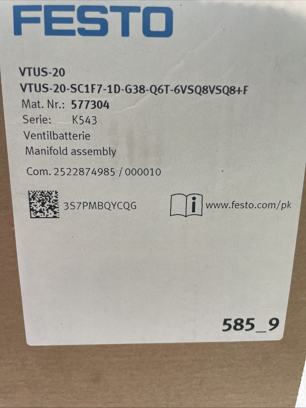 Festo VTUS-20 Ventilbatterie SC1F7-1D-G38-Q6T-6VSQ8VSQ8+F - Bild 2