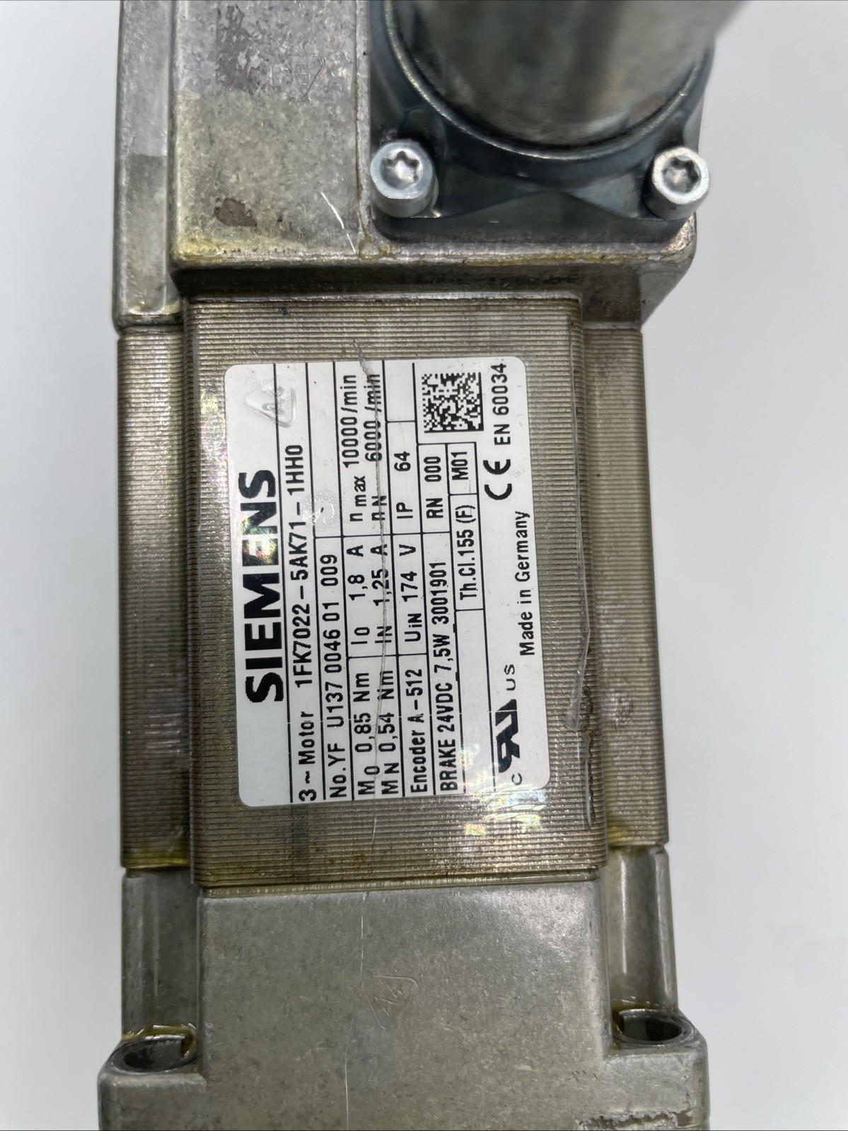 Siemens SIMOTICS S Servo Motor 1FK7022-5AK71-1HH0, 0.38 kW, 6000 rpm, with holding brake - Bild 2