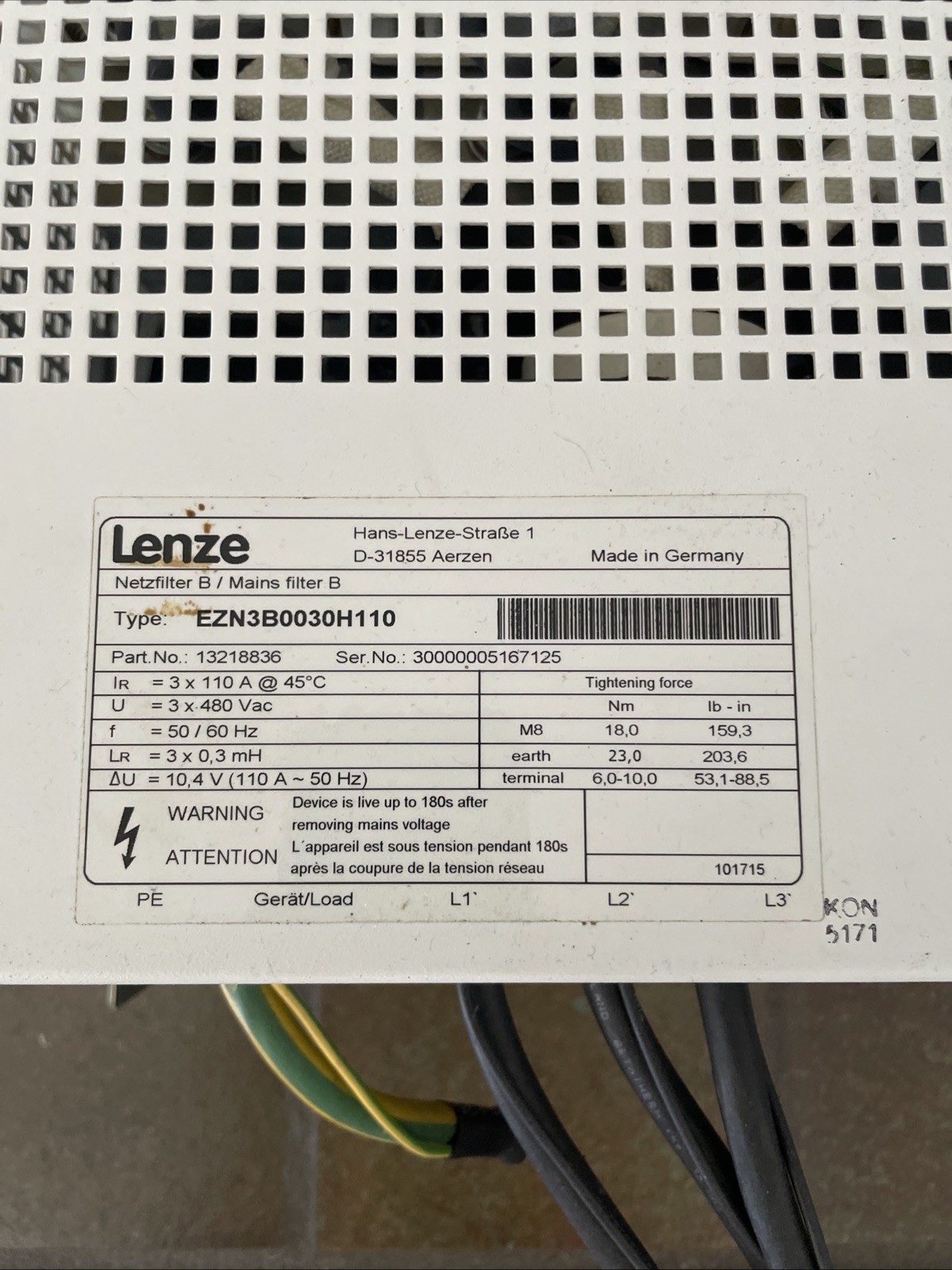 Lenze EZN3B0030H110 Netzfilter B 13218836 - Bild 2
