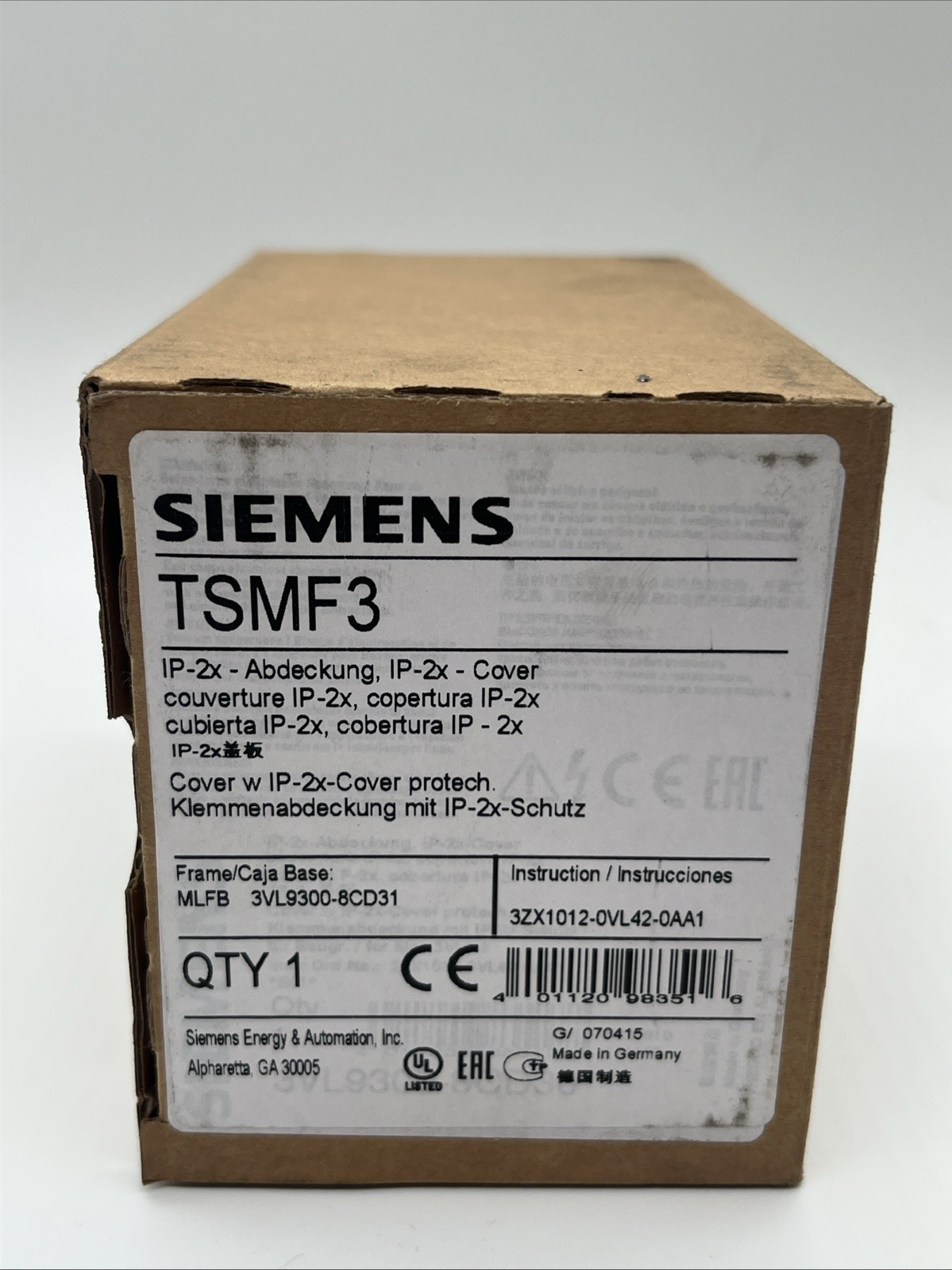 Siemens TSMF3 IP2X‑Klemmenabdeckung für SENTRON 3VL (3‑polig) – NEU - Bild 2