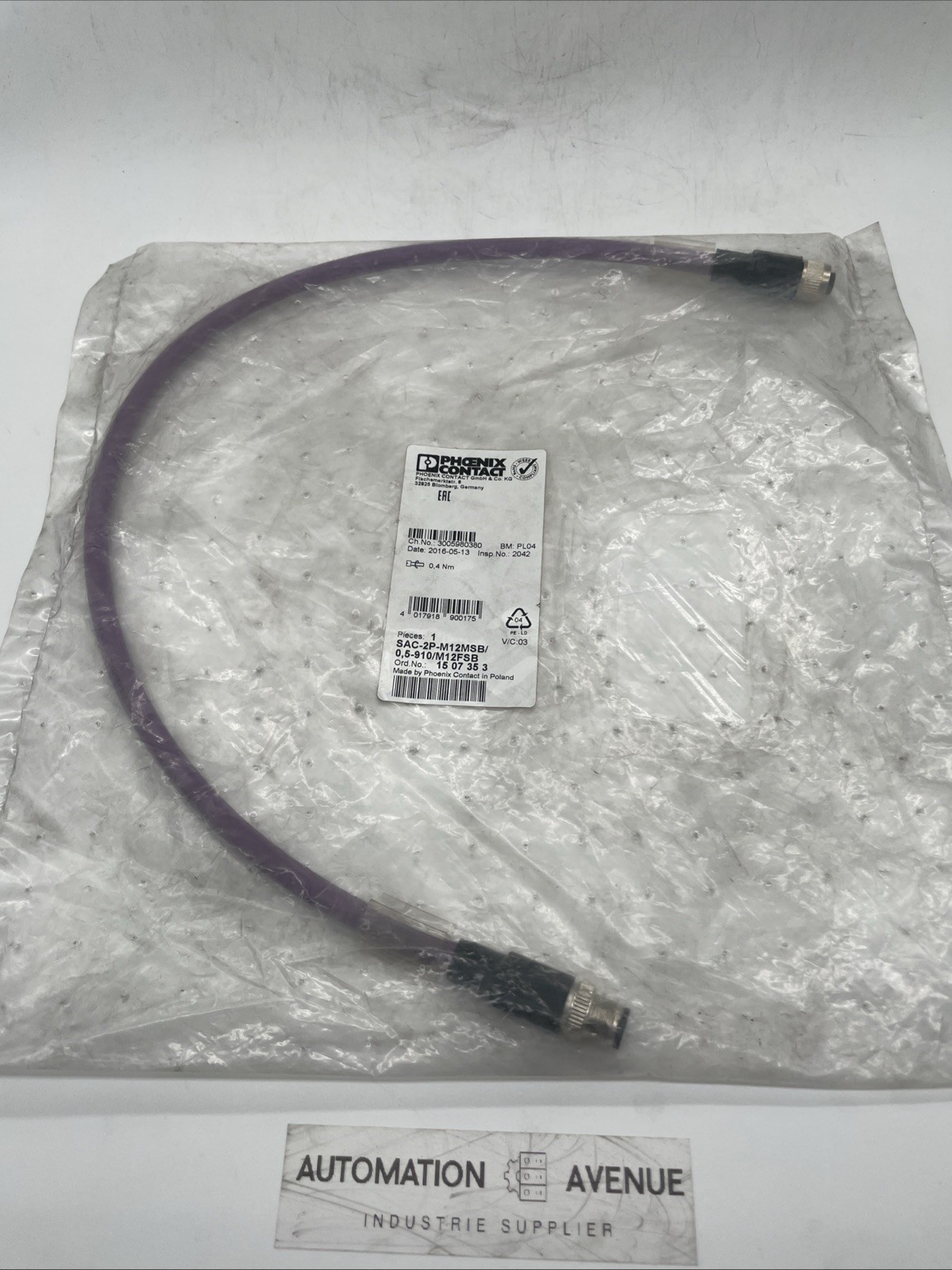 Phoenix Contact SAC-2P-M12MSB/0.5-910/M12FSB bus system cable, PROFIBUS, M12 B-coded, 2-pin, 0.5 m