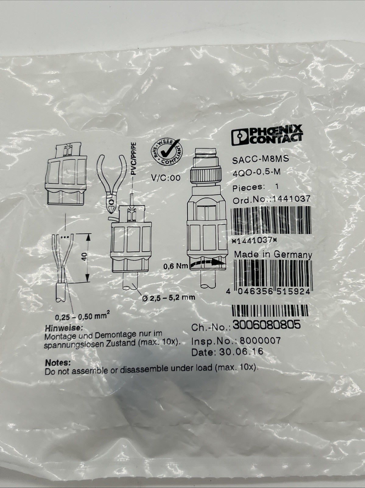 Phoenix Contact SACC-M 8MS-4QO-0.5-M (1441037) M8 connector, 4-pin, A-coded, IDC - Bild 2