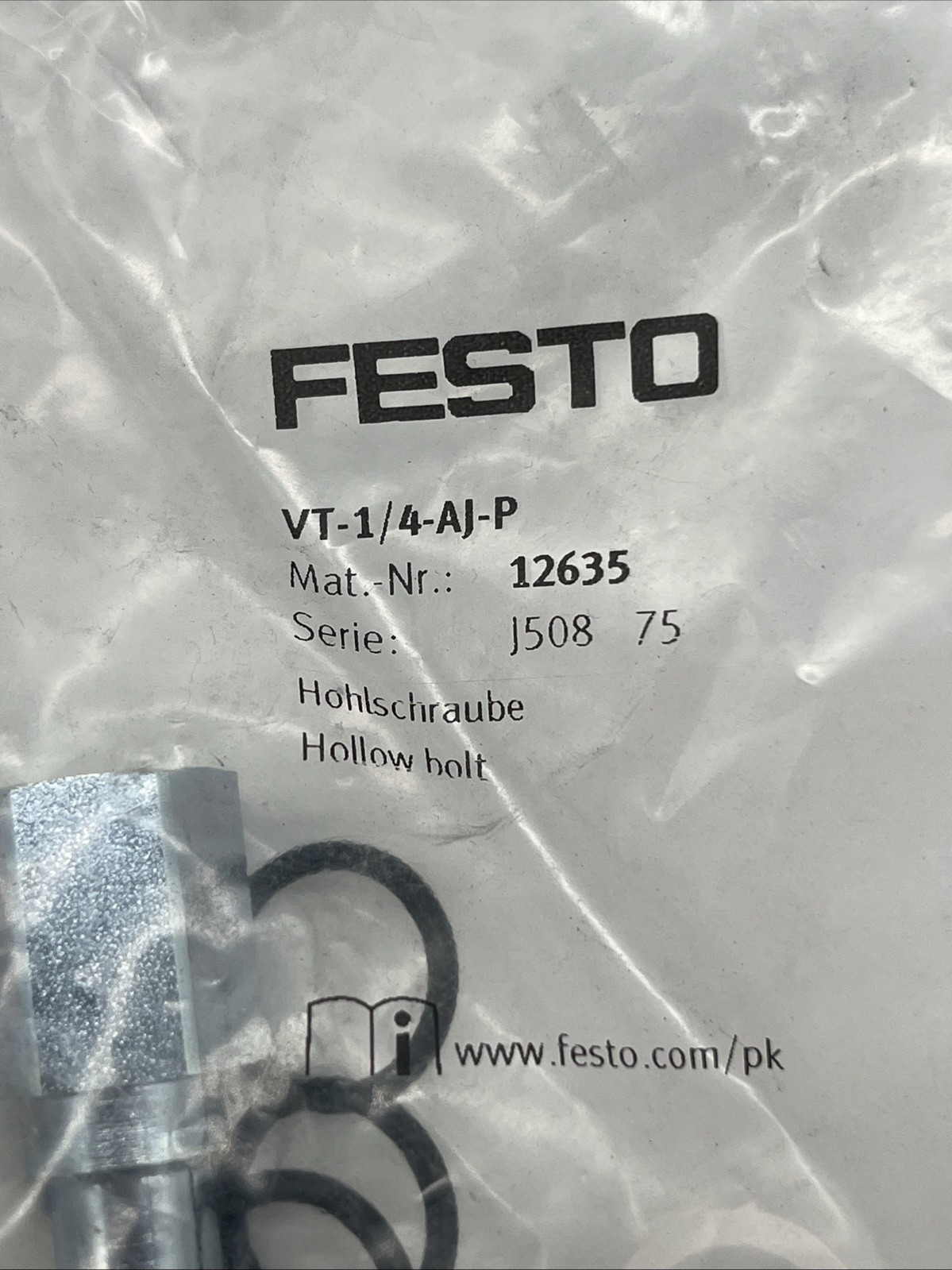 Festo Hohlschraube VT-1/4-AJ-P (12635) – Set mit 2 Stück, neu - Bild 2