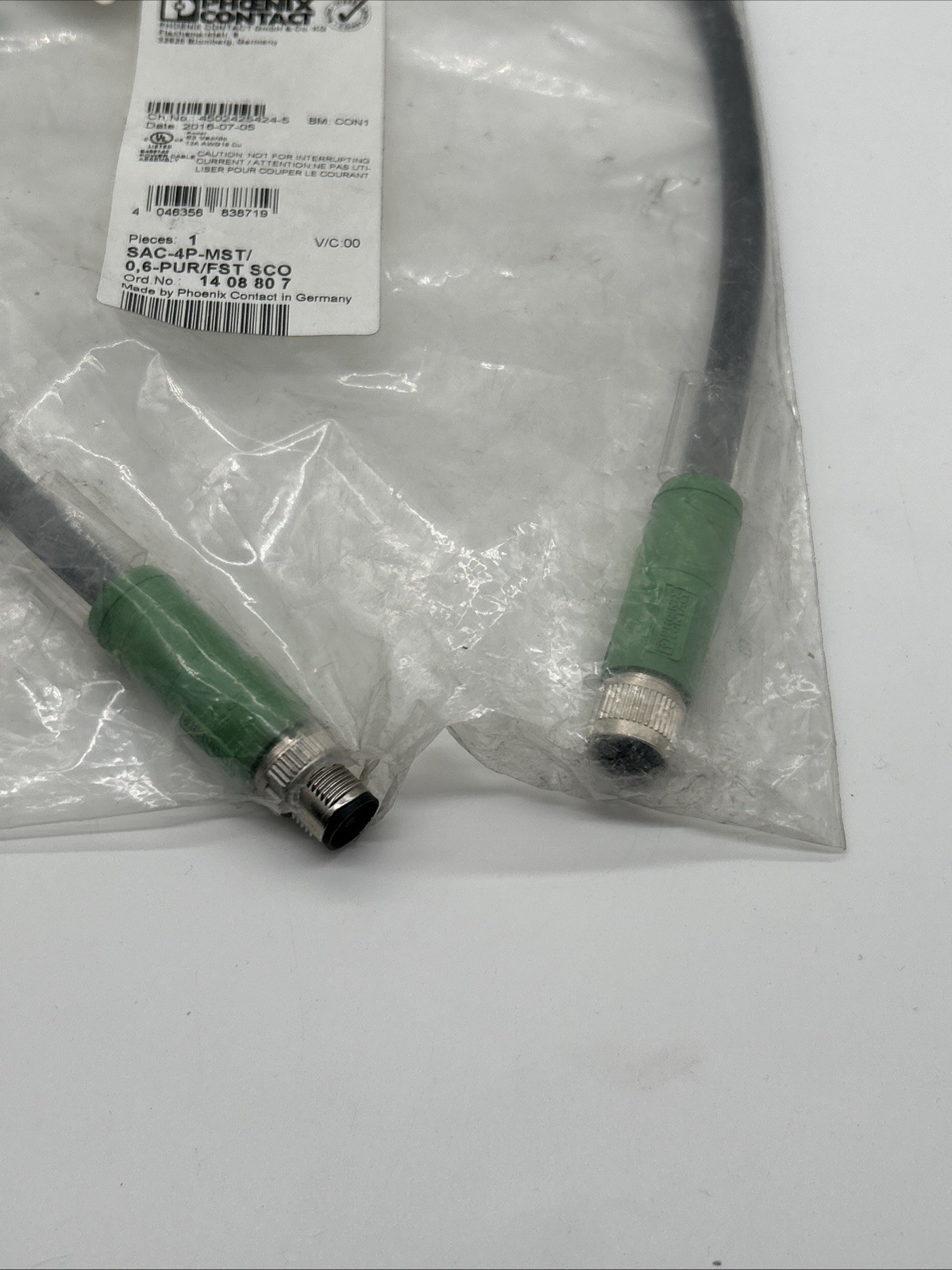 Phoenix Contact power cable SAC-4P-M12MST/0.6-PUR/M12FST, 0.6 m, 4-pin, M12 T-coded (1408807) - Bild 3