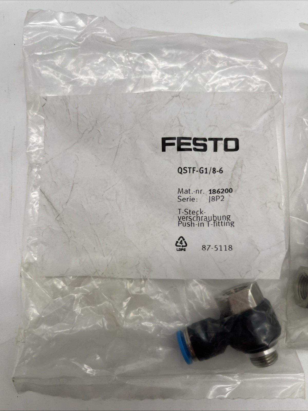 FESTO QSTF-G1/8-6 T-Steckverschraubung, G1/8 auf 6 mm (2 Stück) – Neu - Bild 2